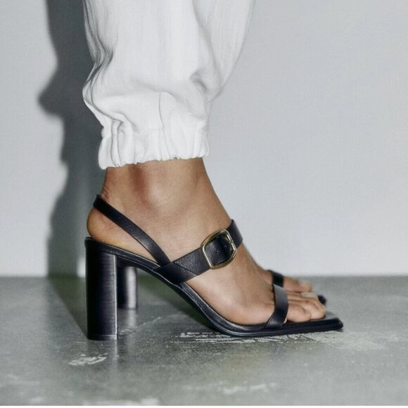 ZARA Black Block Heel Sandals Size 40 NEW - Picture 2 of 8
